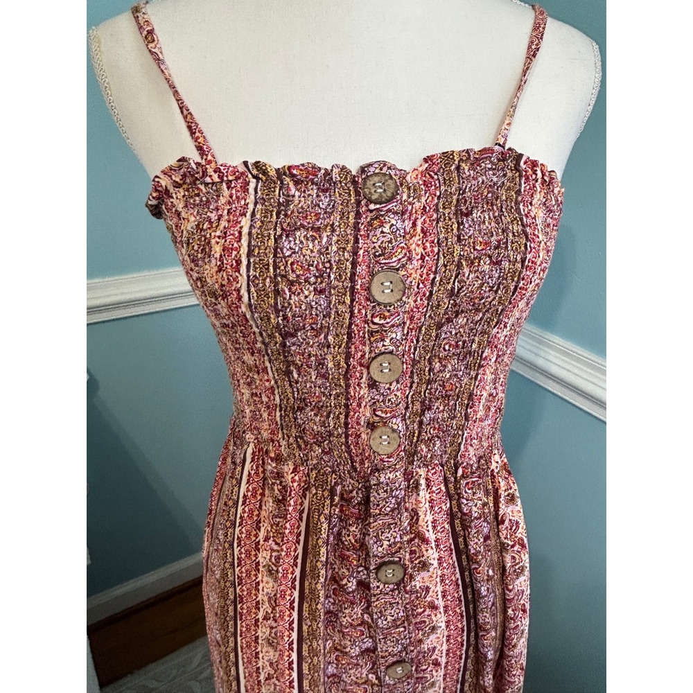 Angie Womens Boho Paisley Smocked Maxi happy girl gypsyMustard Yellow Size L - Picture 3 of 5